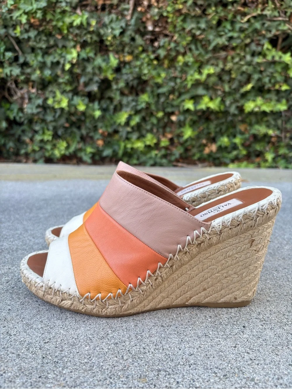 Valentino 1975 striped leather espadrille wedge sandals size 39